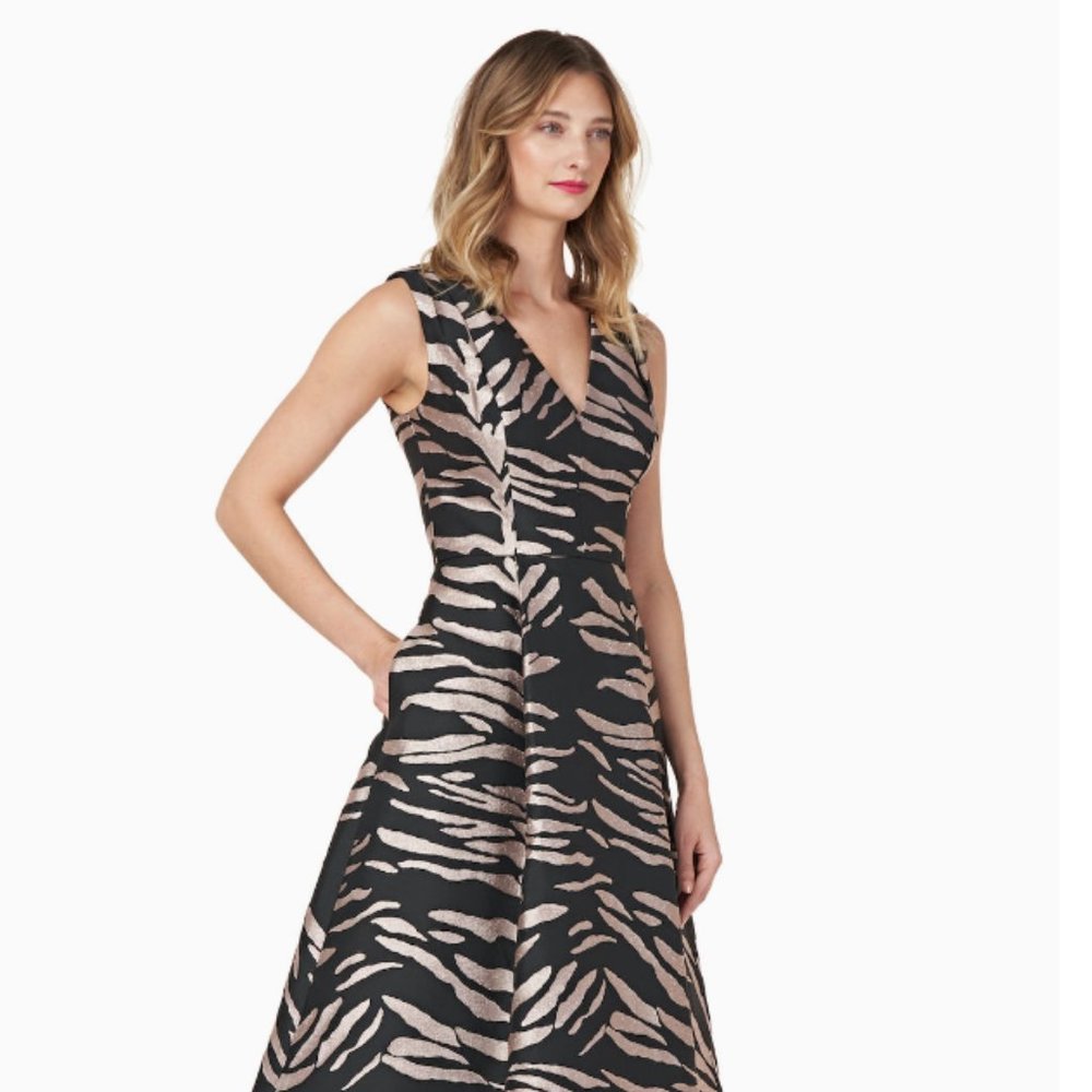 Kay Unger Tibby Flare Midi Zebra Print Dress - Size 10